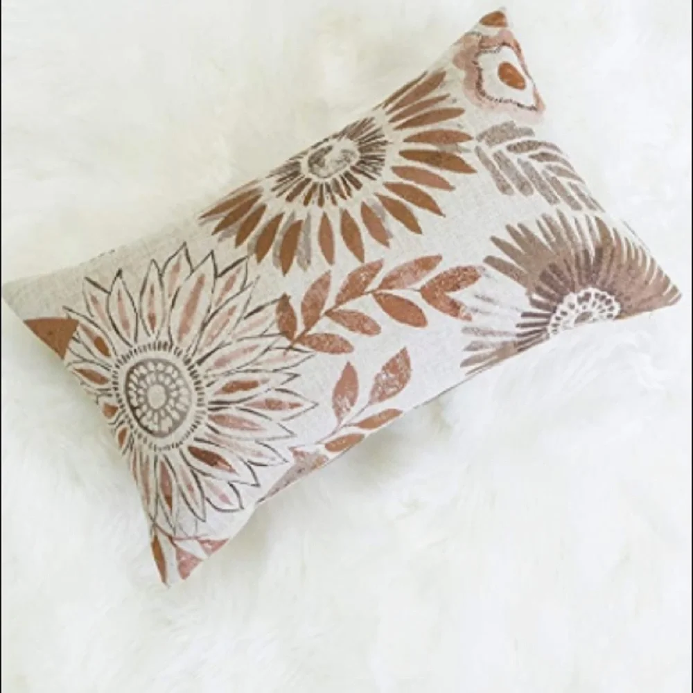 Luxury Home | Burnt Orange & Beige Floral Jaquard Lumbar Throw Pillow Covers
